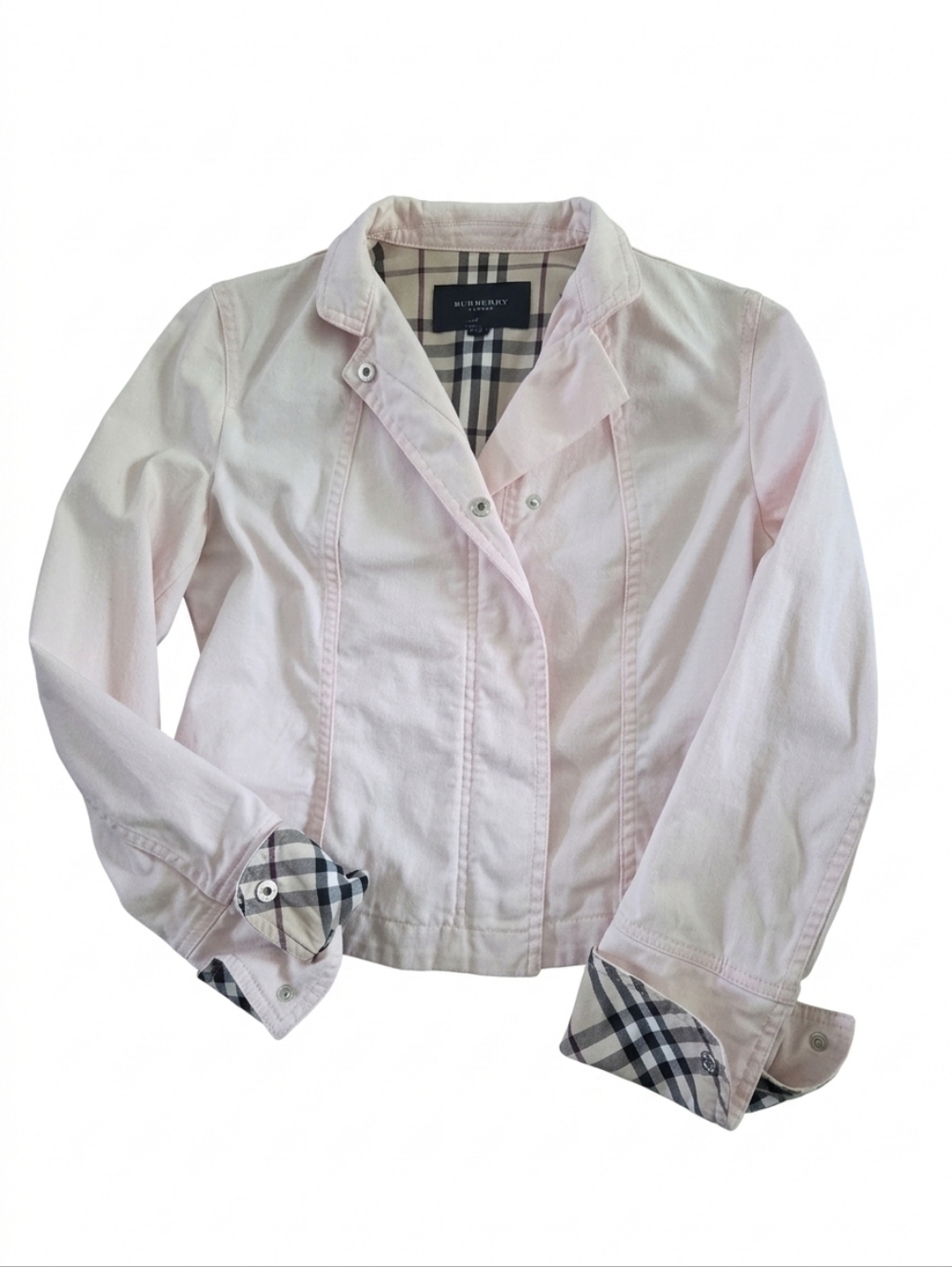 Vintage Burberry London Pale Pink Asymmetrical Moto Jacket | Y2K Nova Check Trim